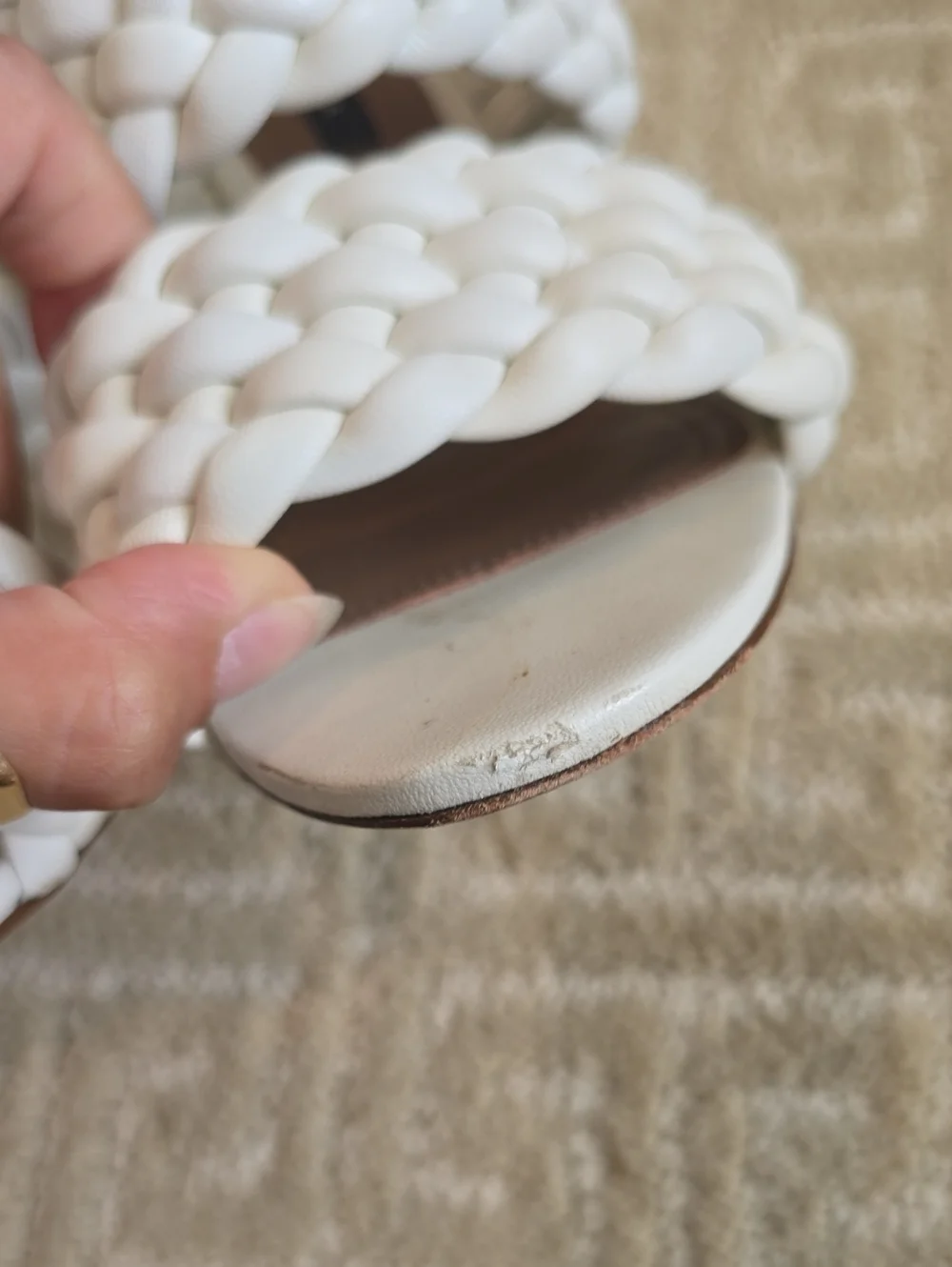 BCBGMaxAzria White Braided Double-Strap Slide Heels, Size 7.5